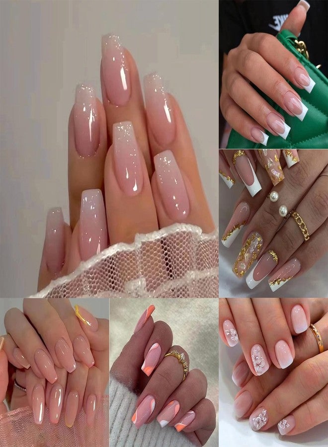 TOGZOM 144Pcs Press on Nails Medium TOGZOM Long Press on Nails Square Fake Nails Ombre Gold Foil Design French Tip False Nails Glossy Glue on Nail Stick on Nail for Women Manicure Kit 6 Packs - Image 1